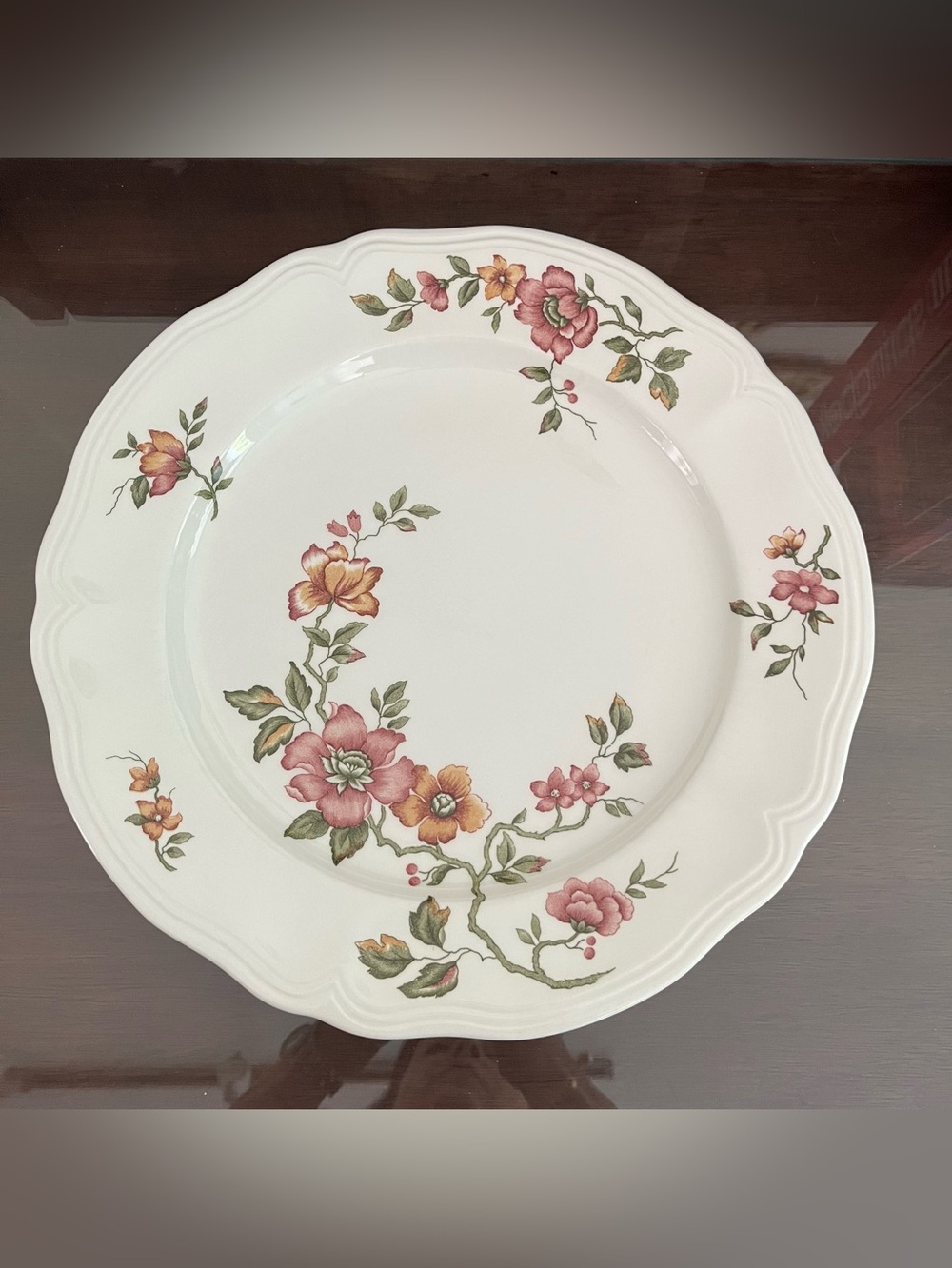 Vintage Ironstone Large Serving Plate 12.5 in Scalloped Rim Florals by Florganza